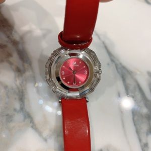 Swarovski Watch with Red Patent Leather Straps